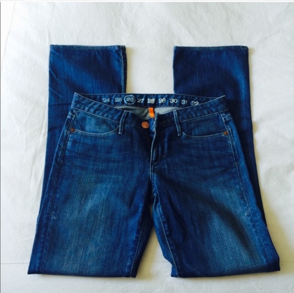 Flared blue jeans